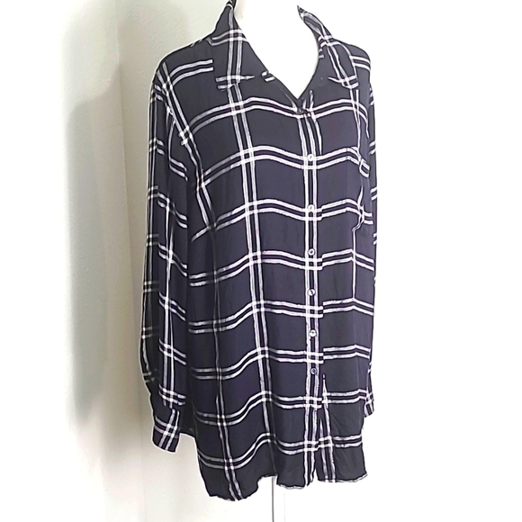 Talbots Navy Blue & Silver Metallic Plaid Buttondown Shirt, Longsleeve,  Size 2X - Picture 6 of 8